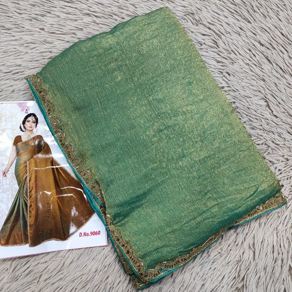 Premium Space Silk Plain Saree with Beads Work Border | SR39