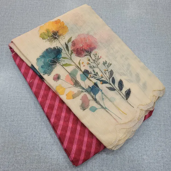 Soft Linen Saree with Zari work Flower Design  Scale loop Border | SR174