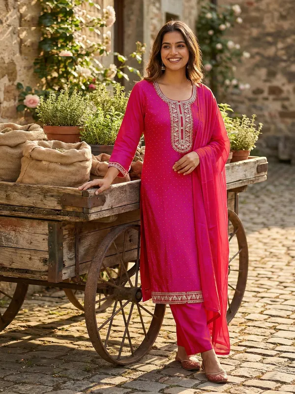 Roman Silk Straight Top Bottom Dupatta Set | TS2978