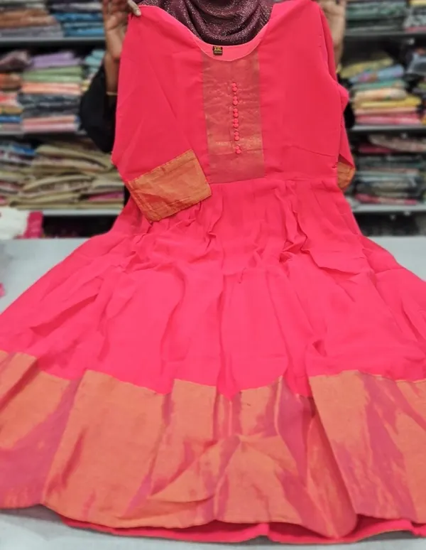 Chiffon Anarkali with Golden Zari Border | AK1114