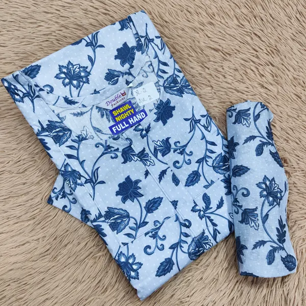 Premium Cotton Full Hand Nighty with Matching Shawl | NT2685