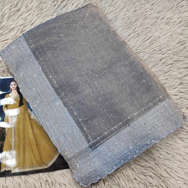 Space Silk Plain Saree With heavy Stone Work|SR31