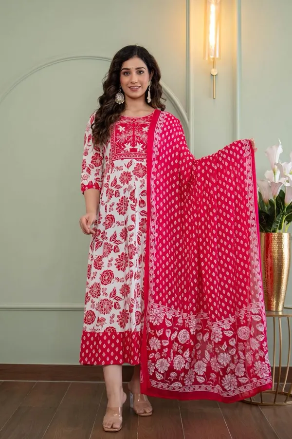 Premium Rayon Anarkali Kurti with Dupatta | KS972