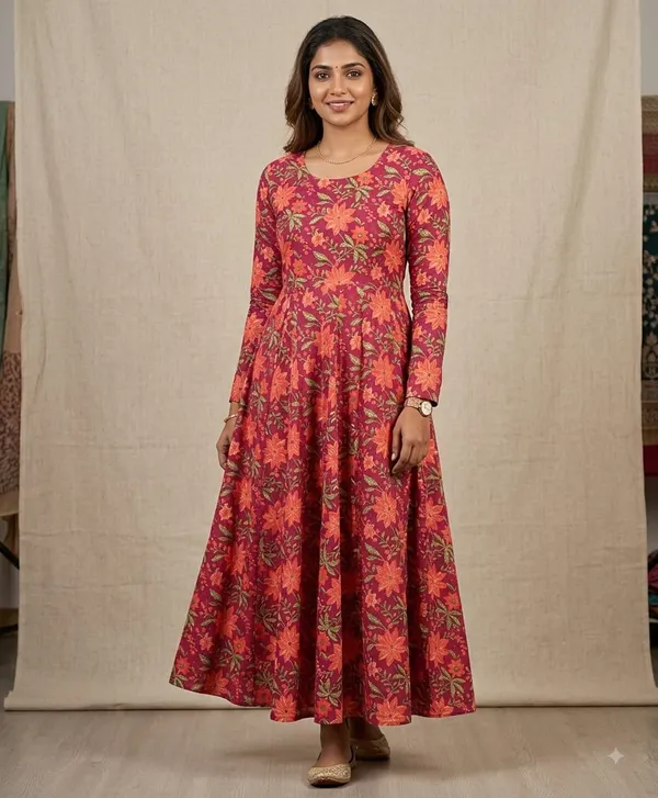 Premium 60/60 Soft Cotton Full Sleeve Anarkali | AK2247