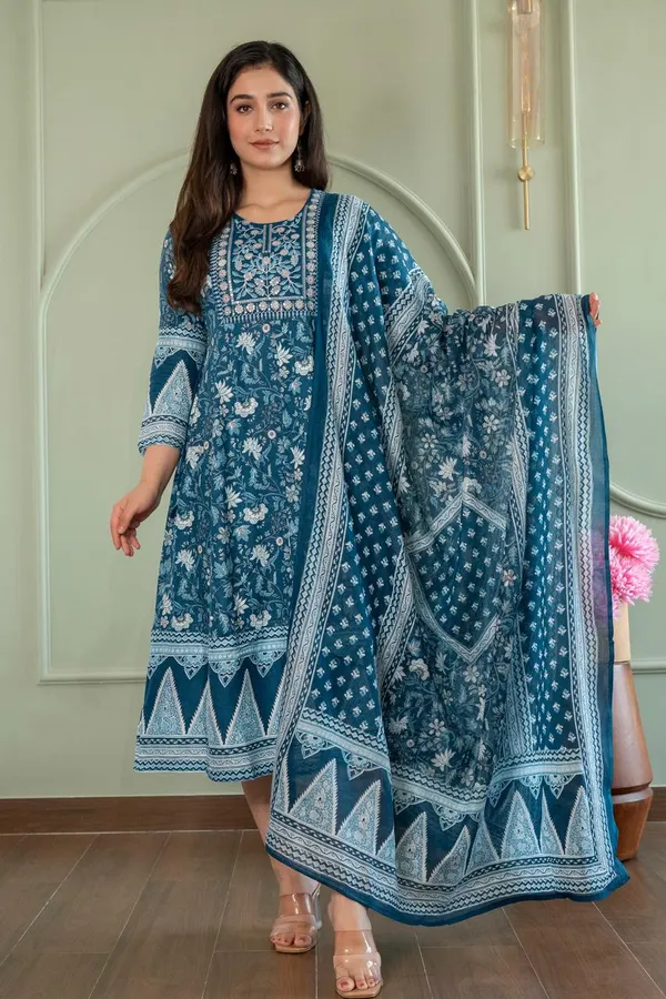 Premium Cotton Rayon Anarkali Kurti with Dupatta | KS1259