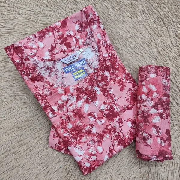 Premium Cotton Full Hand Nighty with Matching Shawl | NT3241