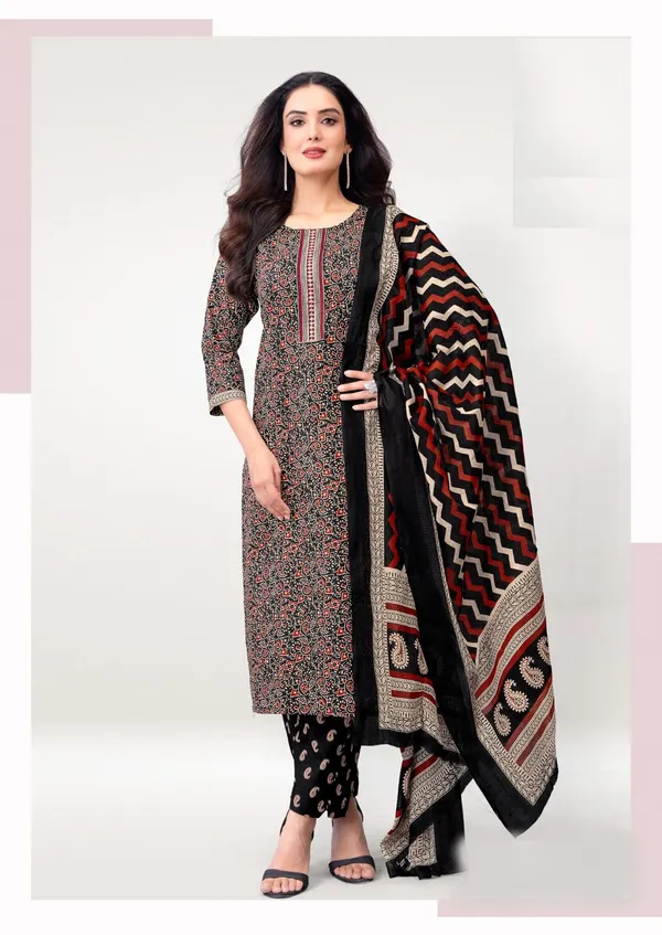 Premium Pure Cotton Straight Top Bottom Dupatta Set | TS3412