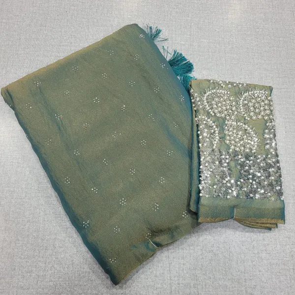 Georgett Shimmer  saree with Hand work Blouse  | SR160