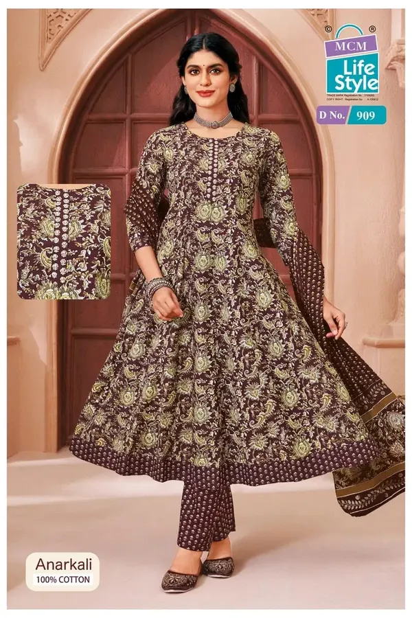 Premium Cotton Panel Anarkali Top Bottom & Dupatta  | SW909