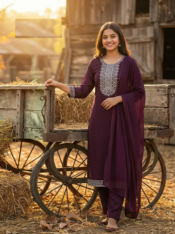 Roman Silk Straight Top Bottom Dupatta Set | TS2975