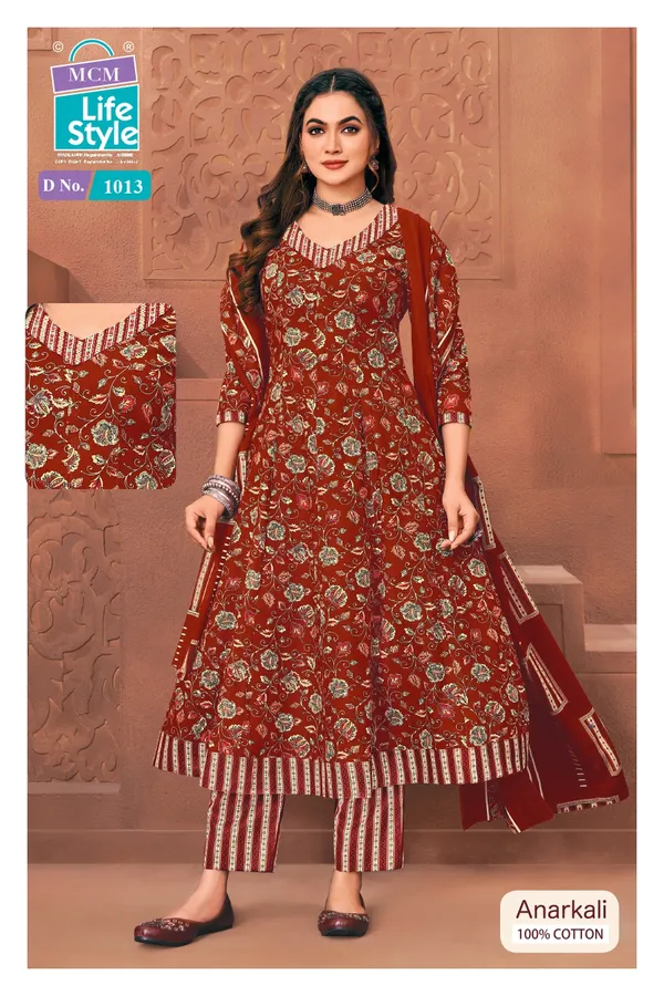 Premium Cotton Panel Anarkali Top Bottom & Dupatta | MC1013