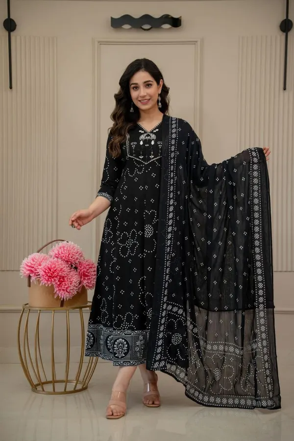 Rayon Cotton Long Anarkali Kurti with Dupatta | KS1239
