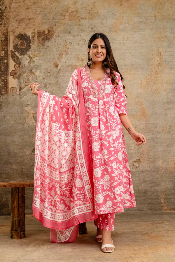 Premium  Cotton Panel Anarkali Bottom Dupatta Set | TS1804