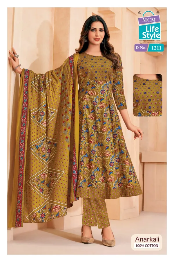 Premium Cotton Panel Anarkali Top Bottom & Dupatta | MA1211