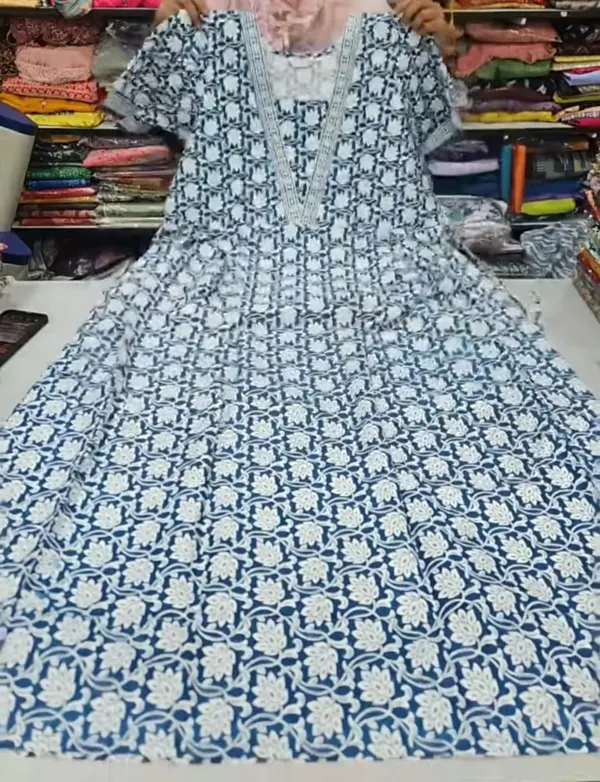 Pure Jaipur Cotton V-Neck Frock Maxi | NT3785