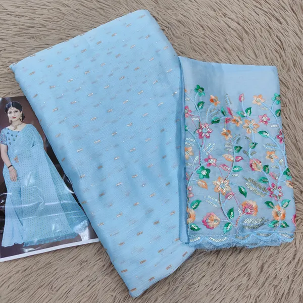 Soft Moss Chiffon Saree with Dew Drop Foil Butta | SR34