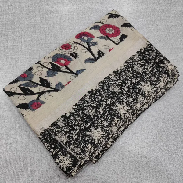 Soft Fancy Silk kalamkari Saree with Contrast Blouse | SR96