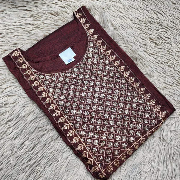 Dual Tone Cotton Zari Embroidery Straight Kurti with Side Cut |SD42