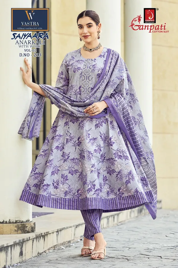 Ganpati Anarkali Top Bottom Dupatta | Pure Cotton | GN2213