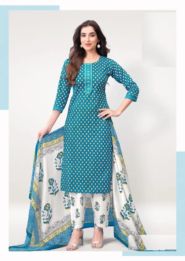 Premium Pure Cotton Straight Top Bottom Dupatta Set | TS3410