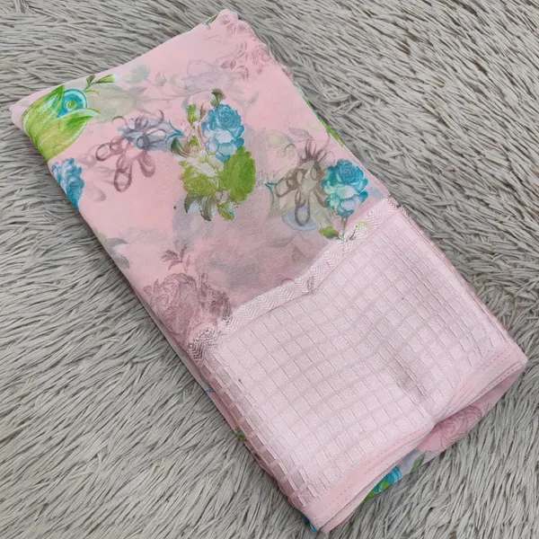 Soft Chiffon Saree with Big Satin Checks Border | SR35