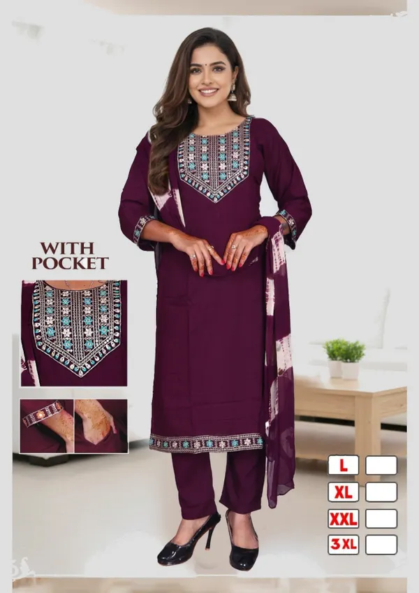 Premium Rayon Straight Top Bottom Dupatta Set | TS3375