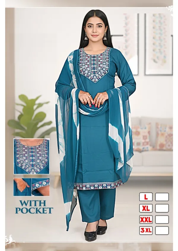 Premium Rayon Straight Top Bottom Dupatta Set | TS3378