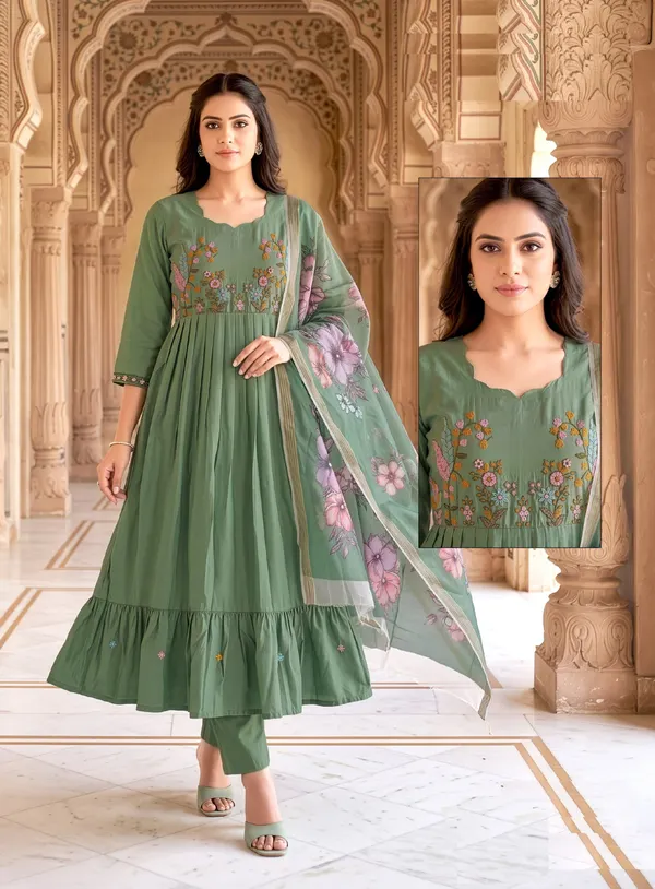 Roman Cotton Umbrella Top Bottom Dupatta | TS3769