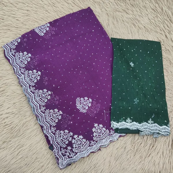 Premium Crushed Silk Saree with Silver Embroidery & Stone Work | SR84