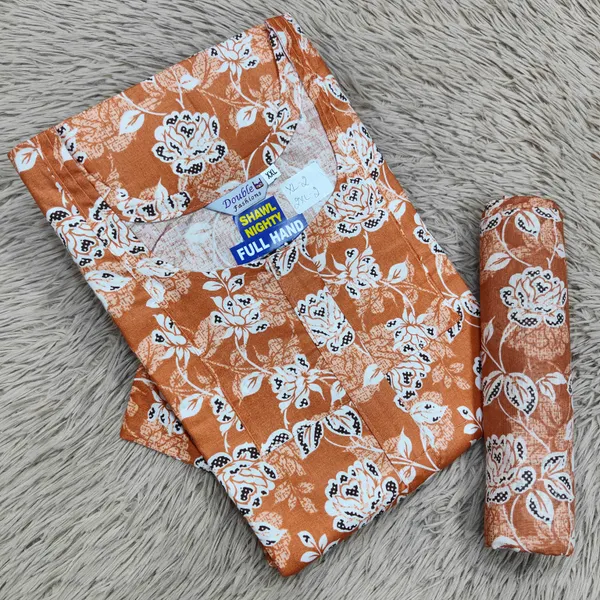 Premium Cotton Full Hand Nighty with Matching Shawl | NT2694