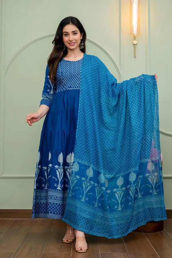 Rayon Cotton Long Anarkali Kurti with Dupatta | KS1235