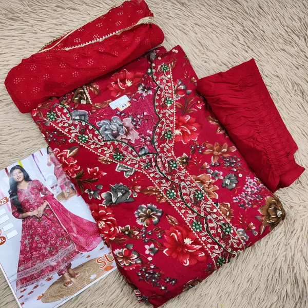 Premium Rayon Anarkali Top Bottom Dupatta Set | TS2023