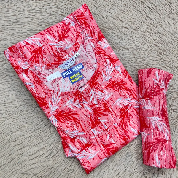 Premium Cotton Full Hand Nighty with Matching Shawl | NT2679