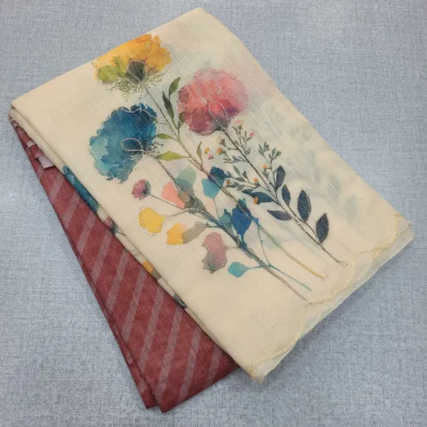 Soft Linen Saree with Zari work Flower Design  Scale loop Border | SR174