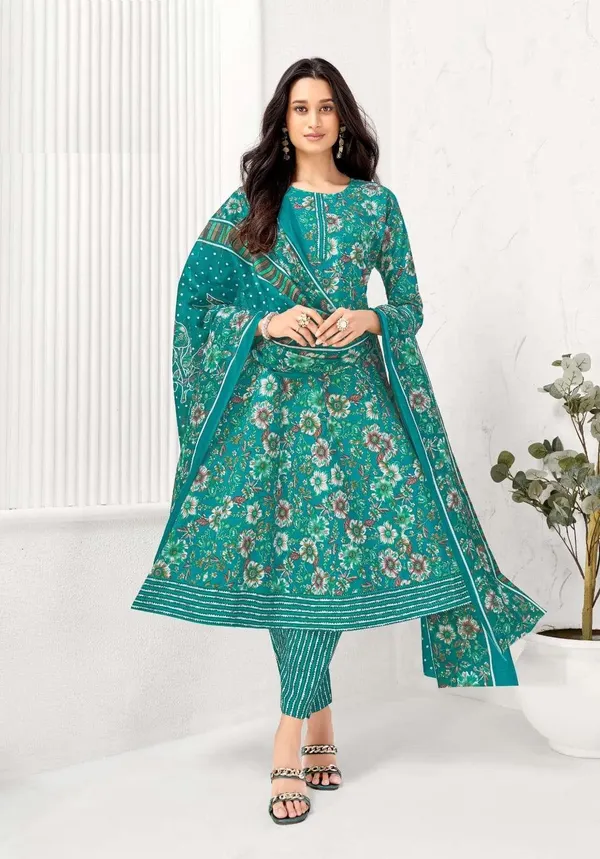 Premium Cotton Panel Anarkali with Side Pocket (Top, Bottom & Dupatta) | TS3422