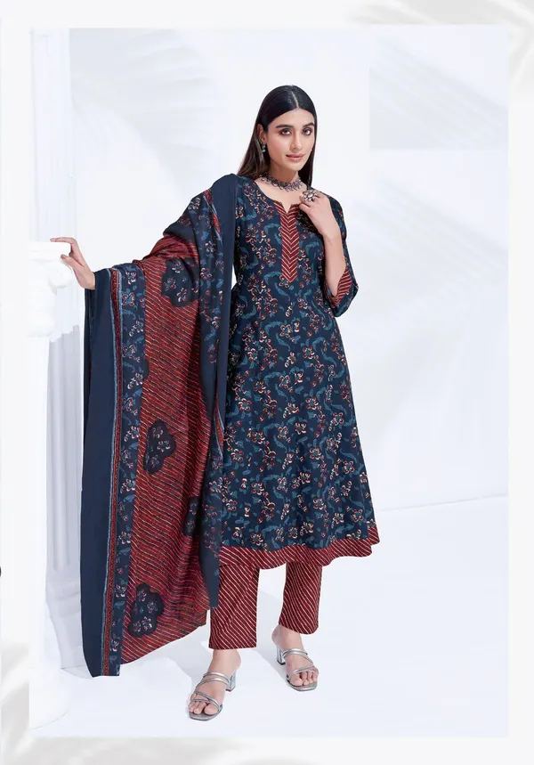 Premium Cotton Panel Anarkali Top Bottom Dupatta | TS2737