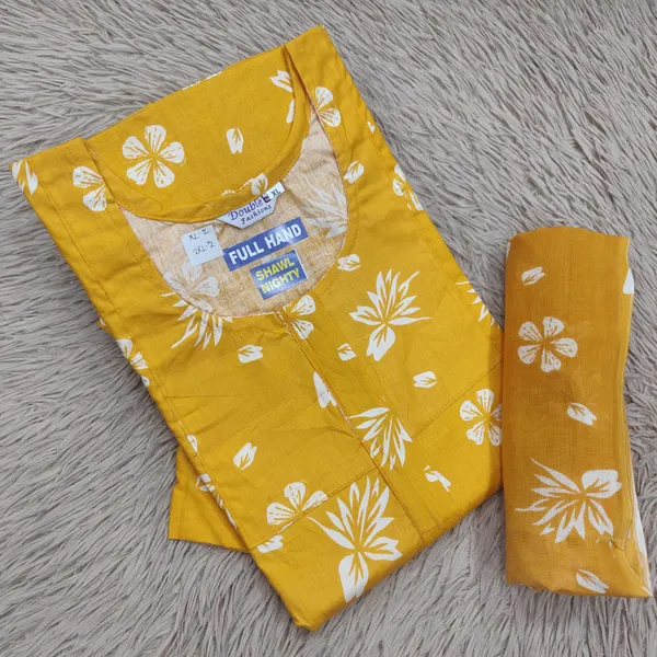 Premium Cotton Full Hand Nighty with Matching Shawl | NT3247