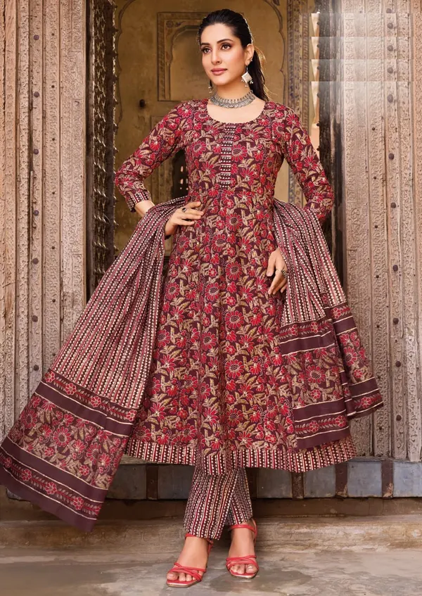 Pure Cotton Anarkali Top Bottom Dupatta Set | TS3673