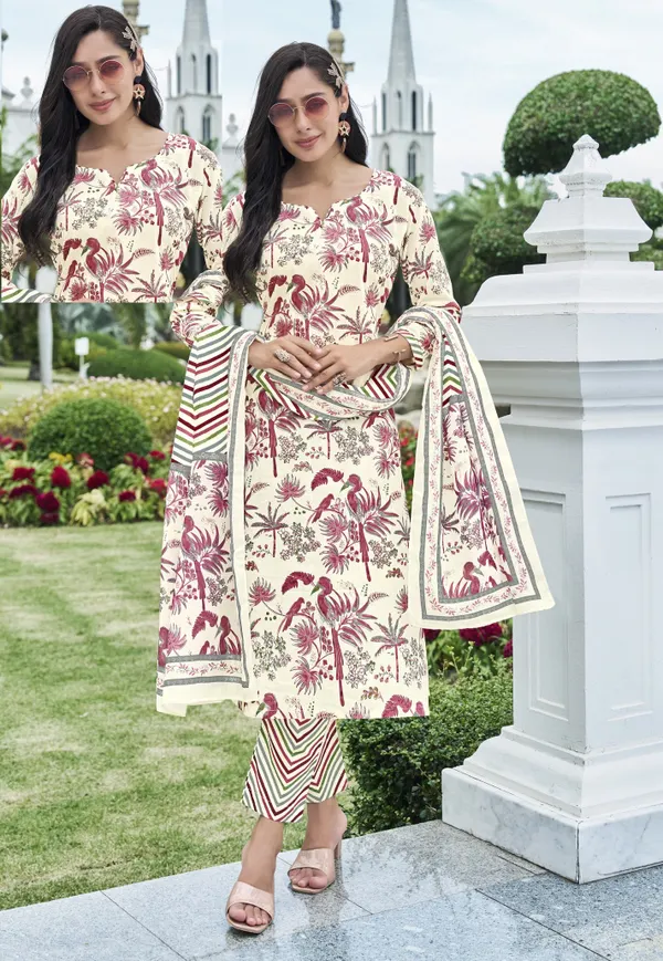 Premium Cotton Batik Straight Kurti  Bottom Dupatta Set | TS1688