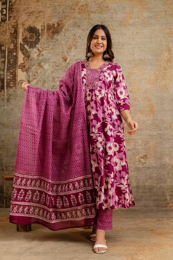 Premium  Cotton Panel Anarkali Bottom Dupatta Set | TS1803
