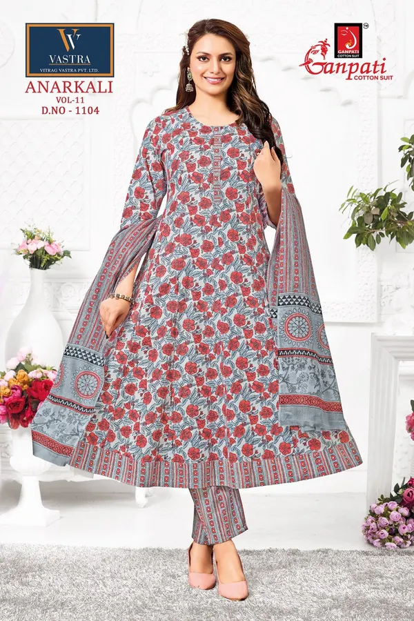 Ganpati Anarkali Top Bottom Dupatta | Pure Cotton | GN1104