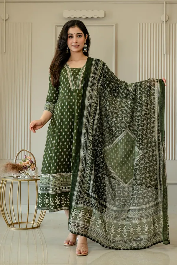 Premium Cotton Rayon Anarkali Kurti with Dupatta | KS1260