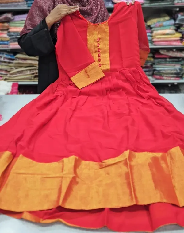 Chiffon Anarkali with Golden Zari Border | AK1114