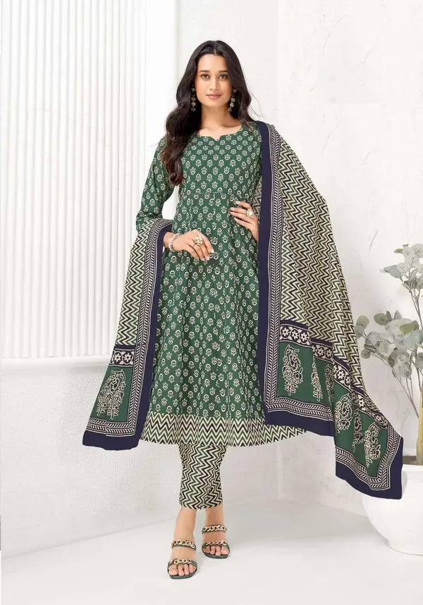 Premium Cotton Panel Anarkali with Side Pocket (Top, Bottom & Dupatta) | TS3421