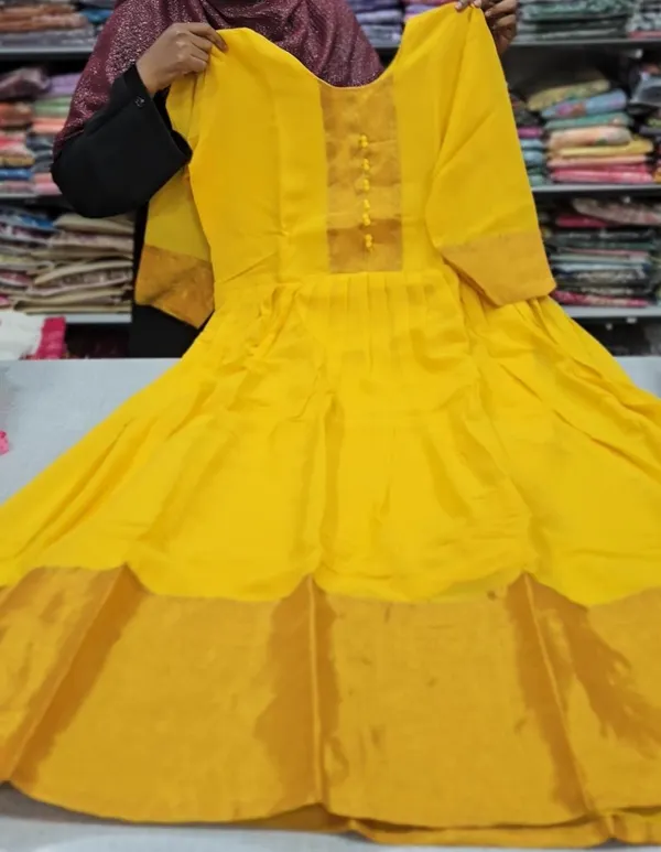 Chiffon Anarkali with Golden Zari Border | AK1114