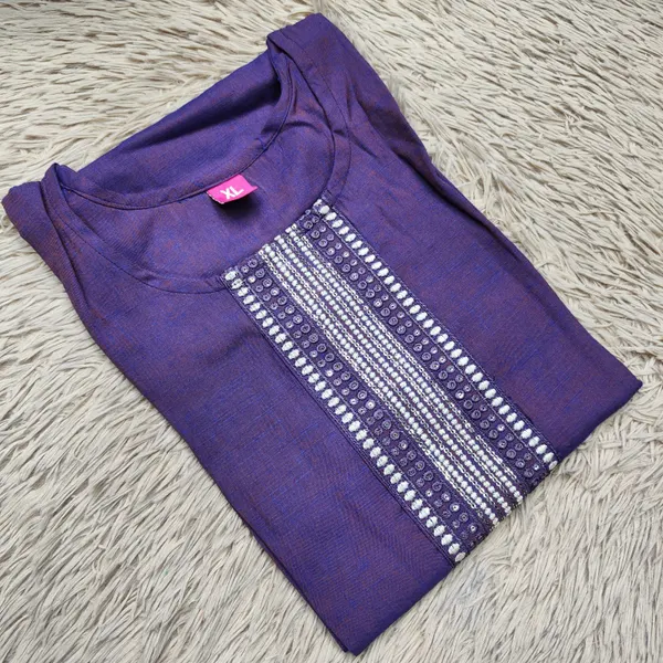 Premium Dual Tone Cotton Zari Embroidery Straight Kurti with Side Cut | SD53