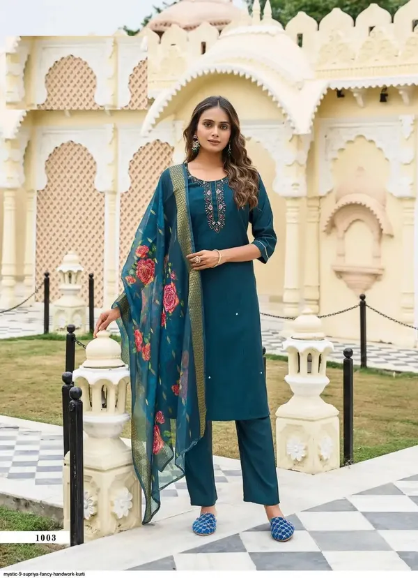Premium Heavy Silk Handwork Suit Set with Chanderi Digital Zari Dupatta | TS2181