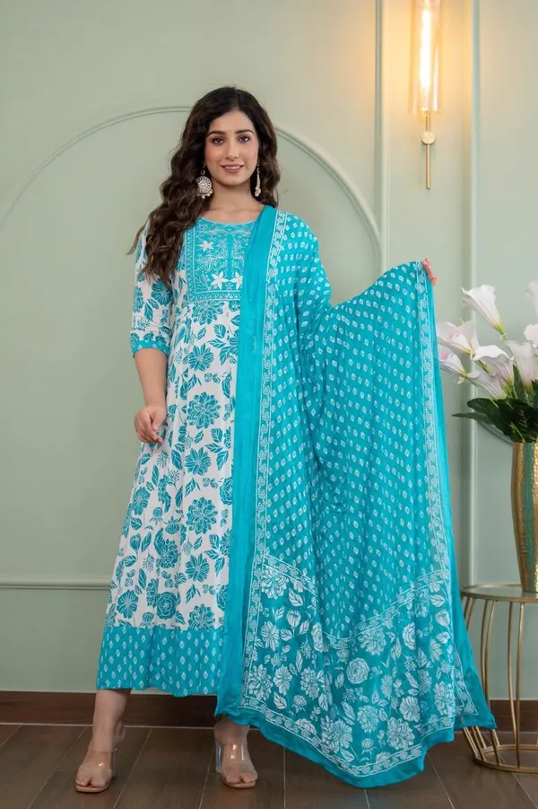 Premium Rayon Anarkali Kurti with Dupatta | KS973