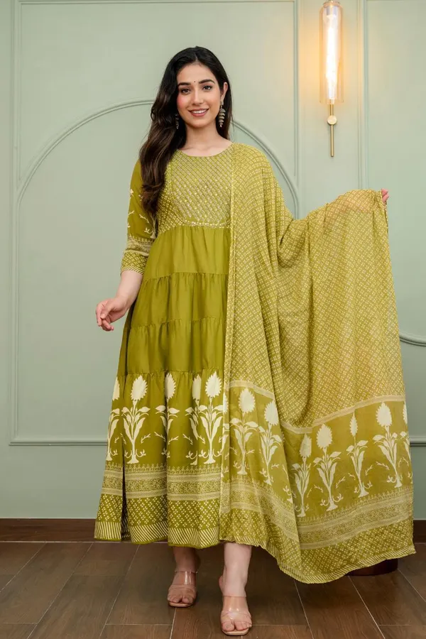 Rayon Cotton Long Anarkali Kurti with Dupatta | KS1231