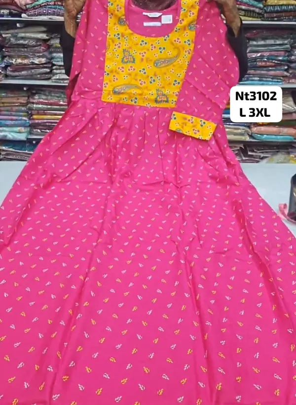 Full Hand Premium Frock Style Nighty } NT3102